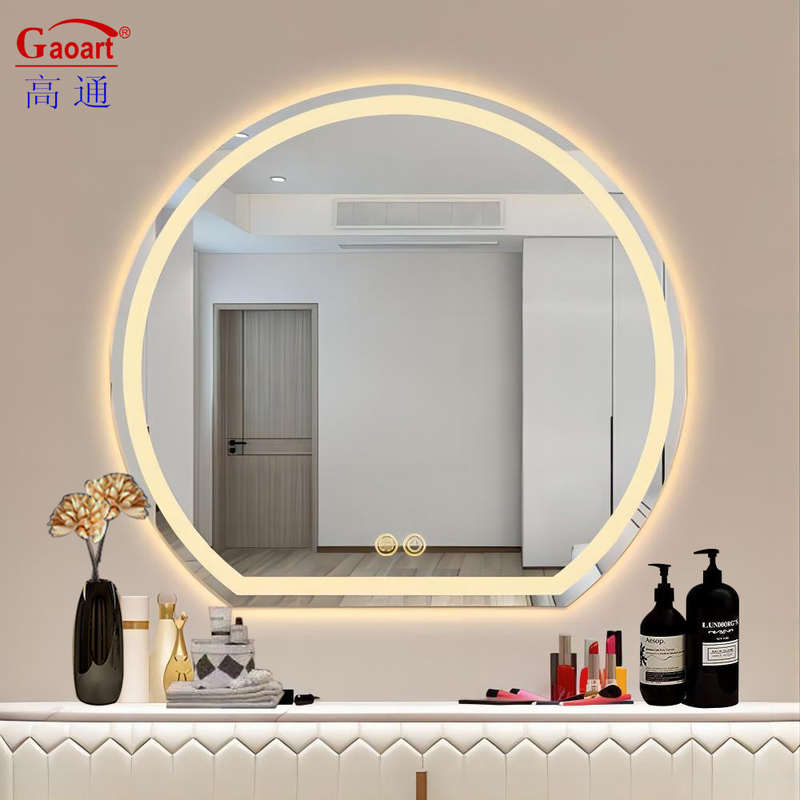 Semi Circle Wall Bevelled Backlit Smart Bath Salon 메이크업 스티커 미러 매일용